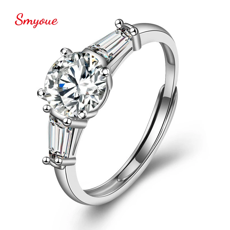 

Smyoue 1 Carat Real Moissanite Adjustable Rings For Women 100% 925 Sterling Silver White Gold Wedding Ring GRA Certification
