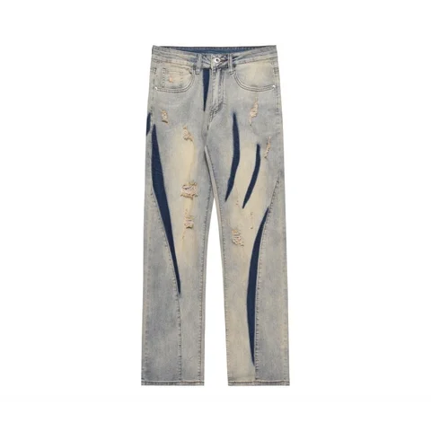 Винтажные мужские рваные джинсы разных цветов, свободные прямые брюки из денима в стиле хип-хоп, Личная Повседневная одежда в стиле High Street