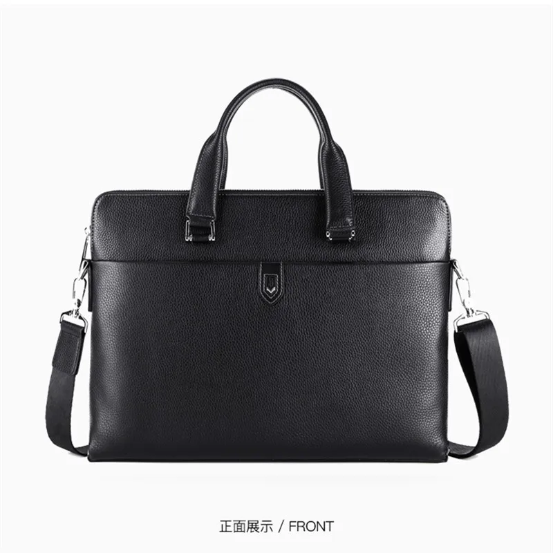 Business Genuine Leather Briefcase Men 14-Inch Lapt Bag Large Capacity Handbag Cowhide Leather Shoulder Bag Male Crossbody Bag