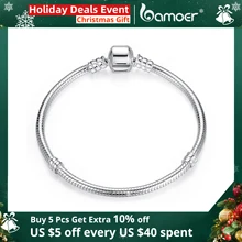 BAMOER TOP SALE Authentic 100% 925 Sterling Silver Snake Chain Bangle & Bracelet for Women Luxury Jewelry 17-22CM PAS902