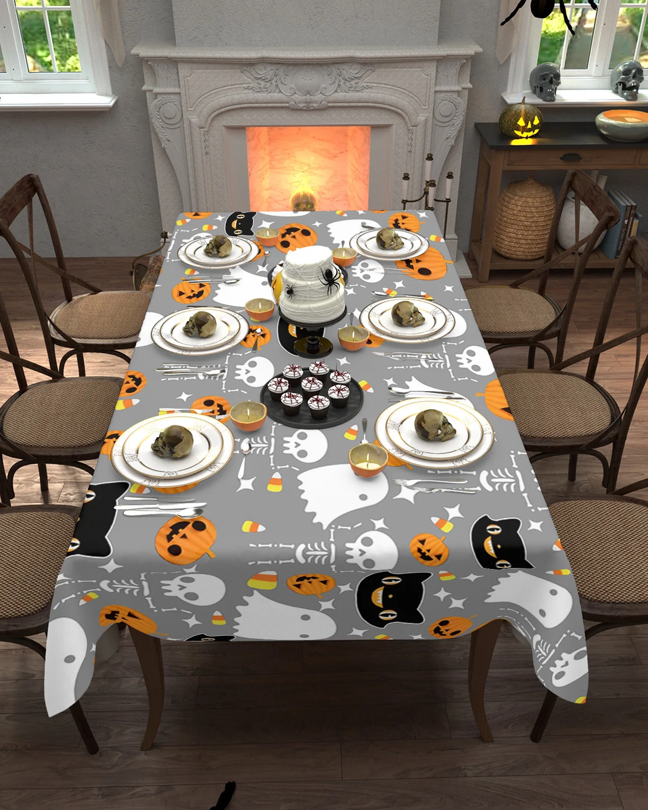 

Halloween Pumpkin Candy Black Cat Table Cloth Waterproof Dining Tablecloth Kitchen Decorative Party Table Cover