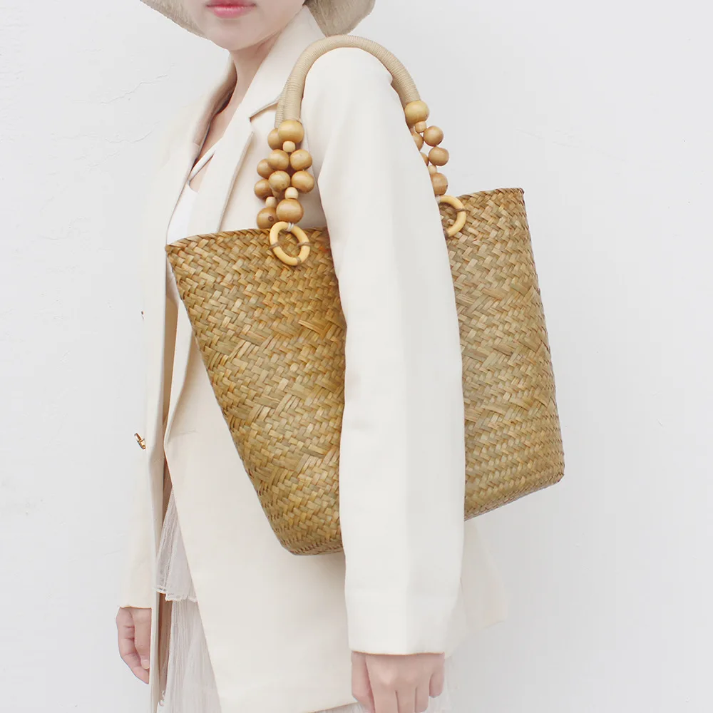 

Designer Straw Basket Bags for Women 2023 Summer Wicker Woven Rattan Bag Bohemian Rope Handle Handbag Bali Travel Beach Bag Tote