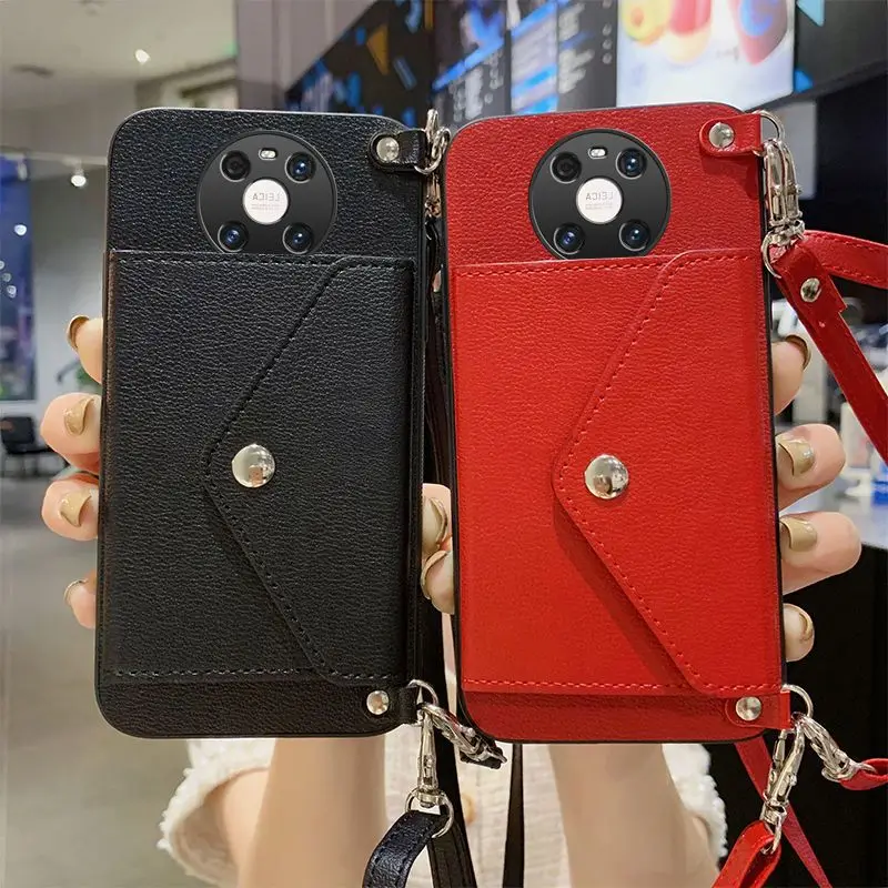 

Suitable For HUAWEI MATE 40/40E Leather Soft Phone Case, Change Card Bag, Crossbody Strap Lanyard