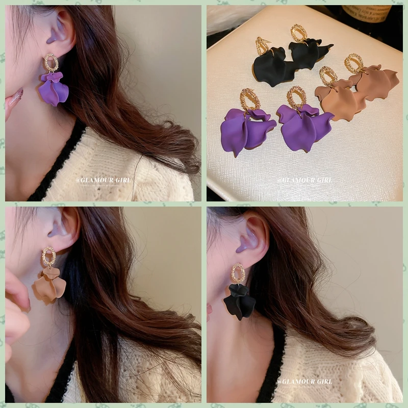 

French Temperament Flower Petal Drop Earrings for Women Lady 2023 Trendy Sweet Daily Party Earrings Top Grade Jewelry Gift