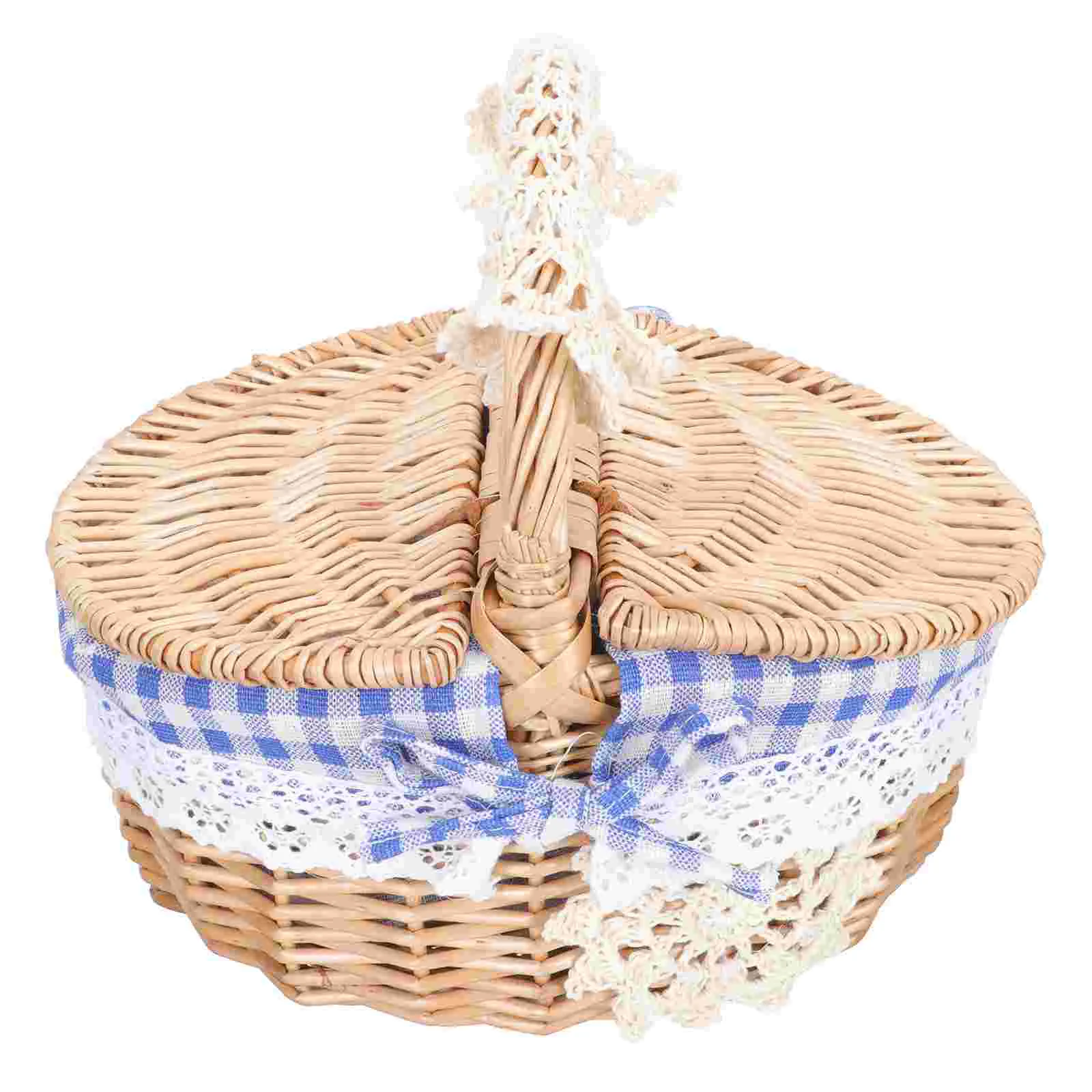

Basket Lid Desktop Organizer Storage Box Household Sundries Baskets Organizing Linen Fruit Shopping Woven