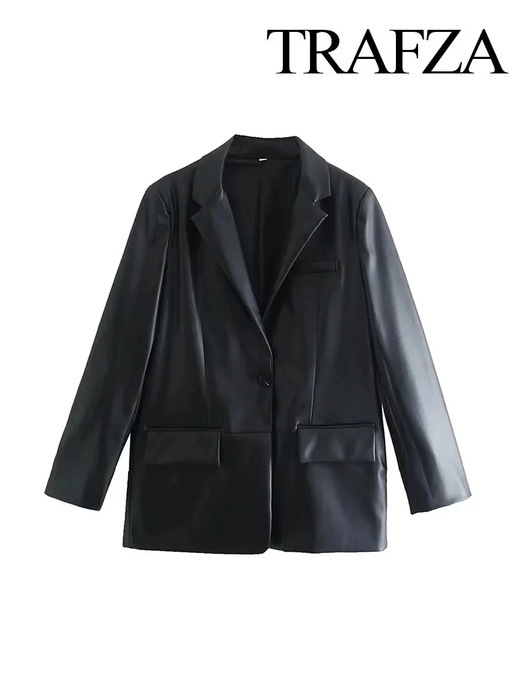 

Женский блейзер из искусственной кожи, с длинным рукавом, на одной пуговице