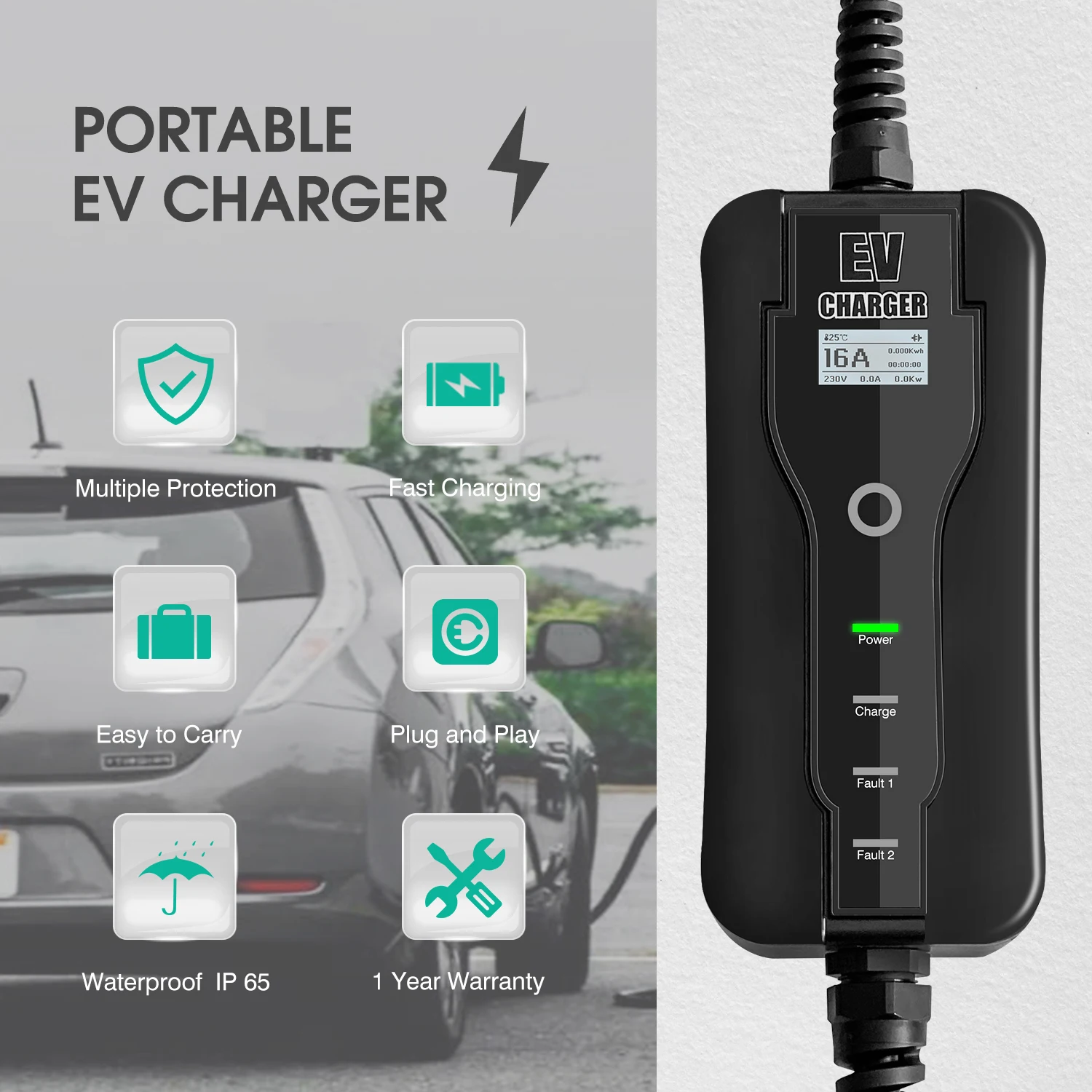 car portable ev charger electric vehicle type 1 plug 16a 5m j1772 level 2 evse controlle charging stations for leaf free global shipping