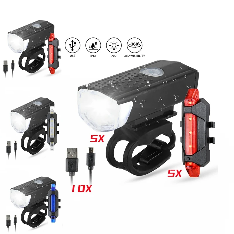 

Комплект велосипедных фонарей на 360 °, 5 шт., комплект водонепроницаемых велосипедных аксессуаров, 10x USB перезаряжаемых велосипедных фонарей,...