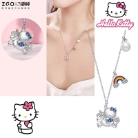 kawaii hello kitty necklace cartoon 2022sanrio plush necklace female 925silver new year gift box anime necklace girl couple gift
