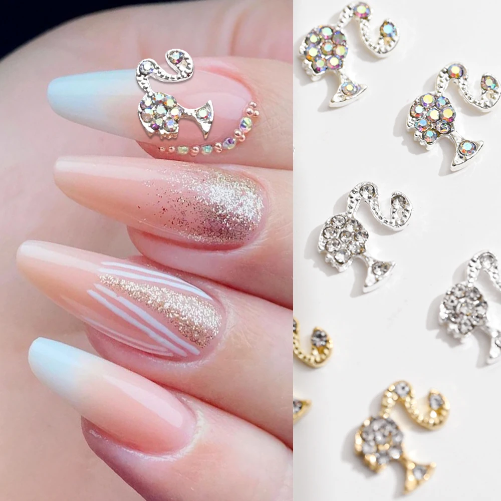 

10pcs Gold and Silver Pretty Girls Nail Art Charms White/AB Luxury Rhinestones DIY Nail Supplies Kawaii Gem Manicure Decoration*