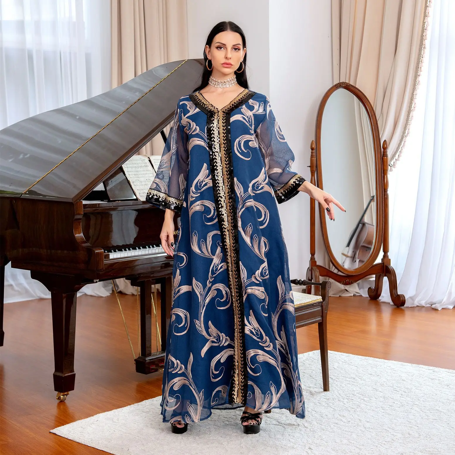 

Wepbel Saudi Muslim Abaya Arab Sequined Embroidery Abaya Dubai Muslim Women Jalabiya Robe Caftan Islamic Clothing Abaya Kaftan