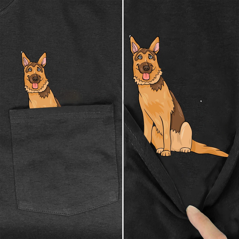 Хлопковые футболки CLOOCL с животными, футболки с карманом немецкой овчарки, летние топы в стиле хип-хоп, графическая футболка, женские футболки, Прямая поставка
