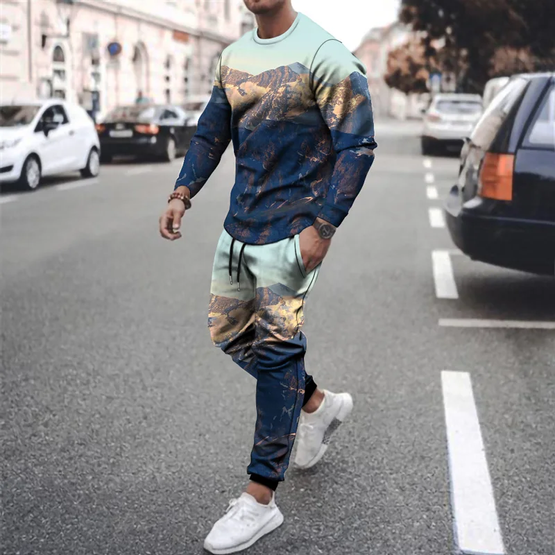 

2022 New Printed Men's Swetshirt 2-piece Sportswear Mens Long-Sleeved Pullover Pants Sports Suits Casual Oversized Clothing