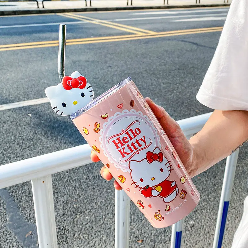 Соломенная чашка Hello Kitty с милым принтом украшение мультяшной наклейкой пара