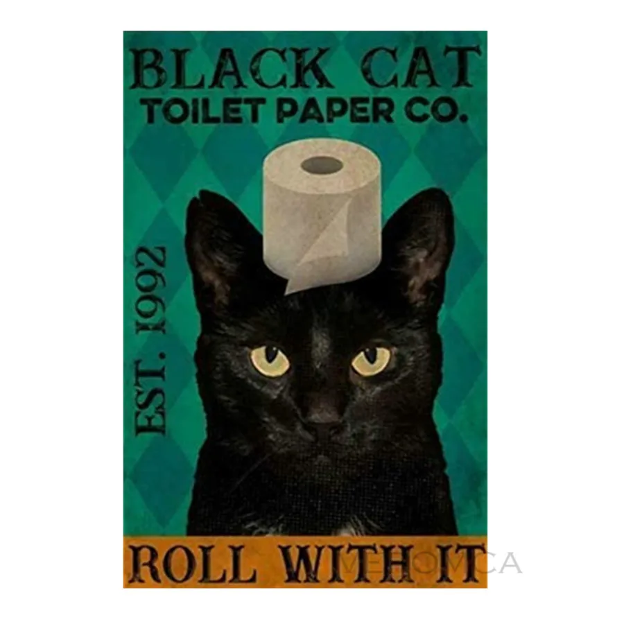 Металлическая тарелка в виде черной кошки, туалетная бумага, жестяной знак, металлический знак 12x1, 6 дюймов, украшение для ванной комнаты и дома