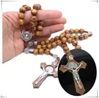 Ручная работа, деревянные круглые бусины, искусственное ожерелье, подвеска в виде Креста для унисекс, новые ранние ювелирные изделия, подарок для матери, горячая Распродажа