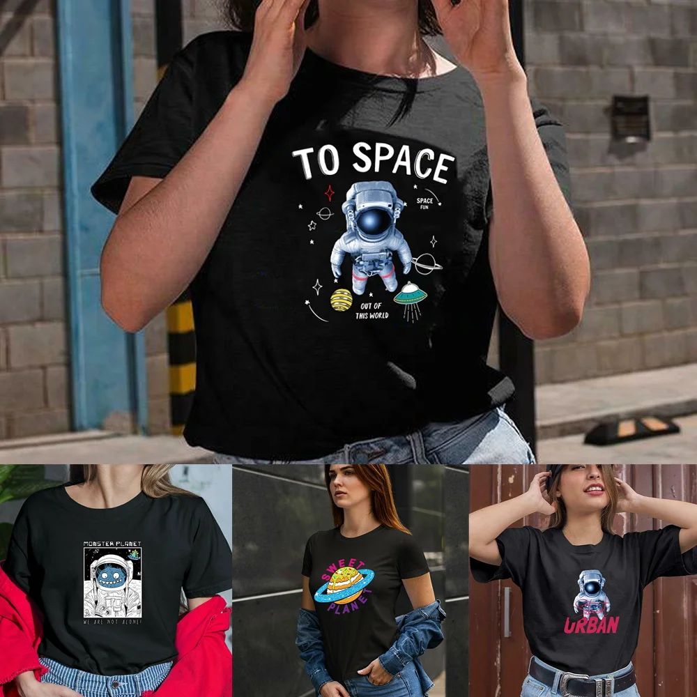 

T-Shirts 2023 Women Clothes Summer Short Sleeve O-Neck Pullover Tshirt Astronaut Anime Harajuku Fashion Tees Female Tops T Shirt