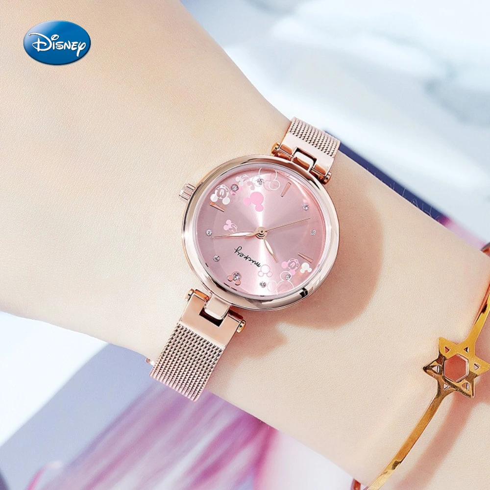 Disney Fashion Trend Quartz Watch Cute Pink Student Belt Rhinestone Children's Women's Clock Relogio Masculino