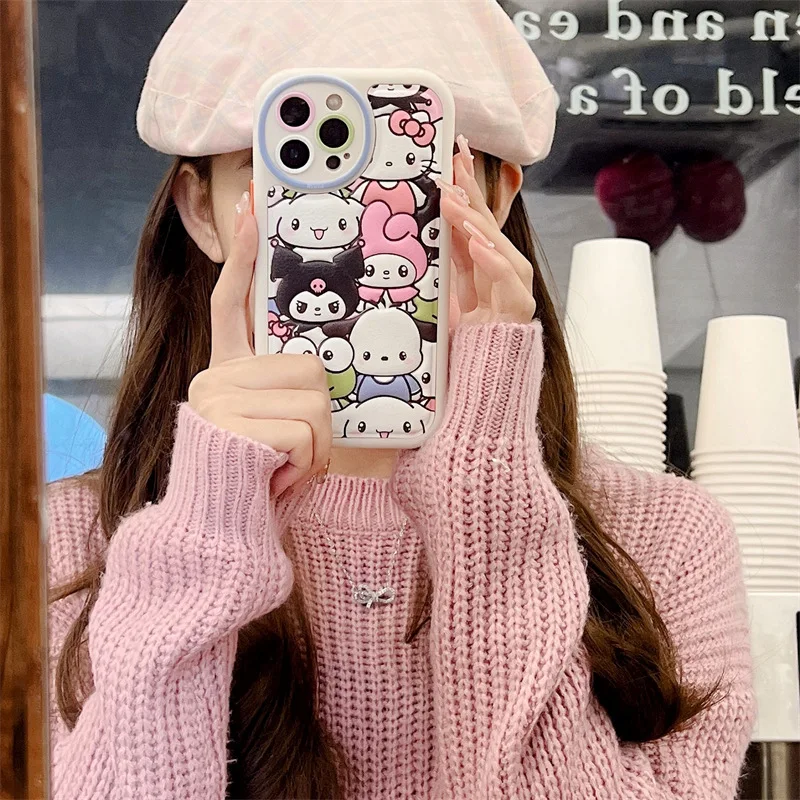 

Kawaii Sanrio My Melody Kuromi Cinnamoroll Phone Case Anime Cute Cartoon Girly Heart iPhone 12/13Pro/14Promax Toy for Girls