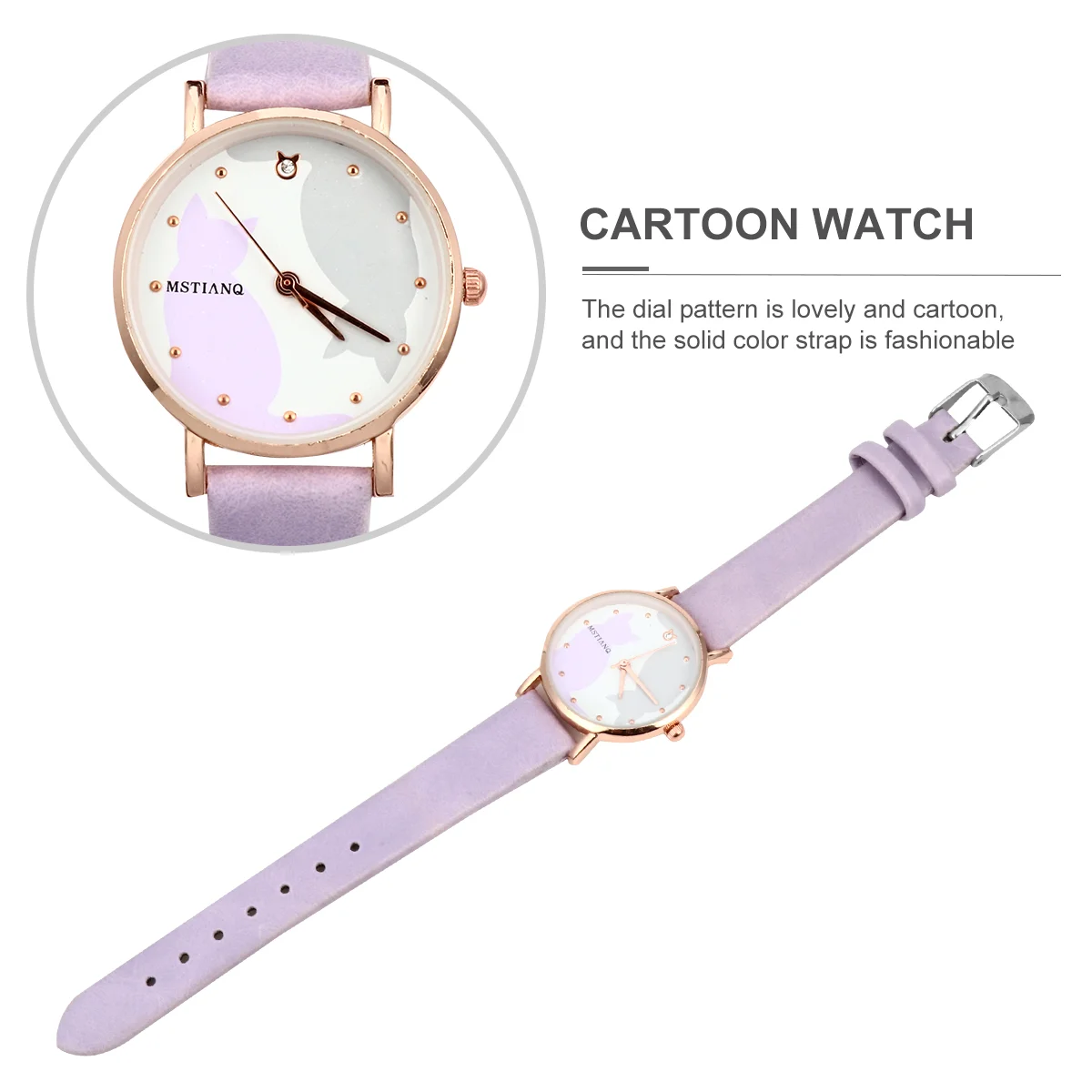 Часы Cat Кварцевые наручные часы Прямоугольник Мультфильм Фиолетовый Прекрасные