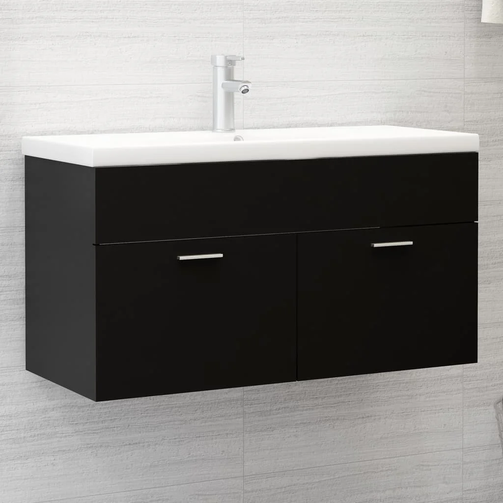 

Sink Cabinet with Built-in Basin, Chipboard Cabinet, Bathroom Furntain Black 90 x 38.5 x 46 cm
