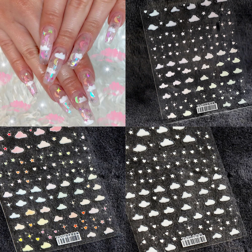 

1 Sheet Star Clund Nail Art Stickers Self-adhesive Back Glue Spring & Summer Nail Art Decorations Nail Decals Design