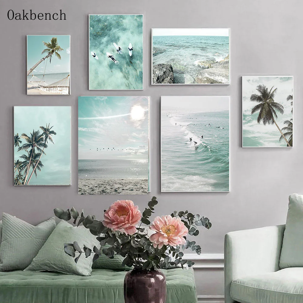 Искусство живопись риф серфинга холст печать пальма настенный плакат пляжные