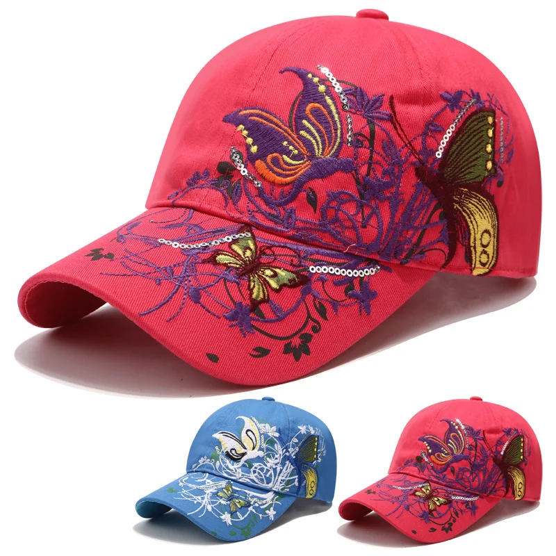

Spring Autumn Women Butterflies Flower Embroidery Caps Girl Sun Hats Casual Snapback Caps Baseball Cap Cotton Sunscreen Sun Hat