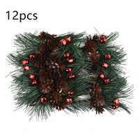 12pcs christmas pine cone branches artificial flower christmas green red berry pine cone holly branch home decor