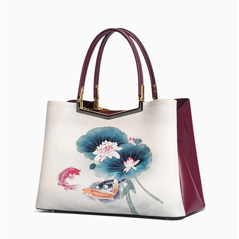 

Luxury Designer Handbag Real Cowhide Bag Fashion Printed Bag Women Bag Luxury Brand High Quality Genuine Leather Women's Handbag