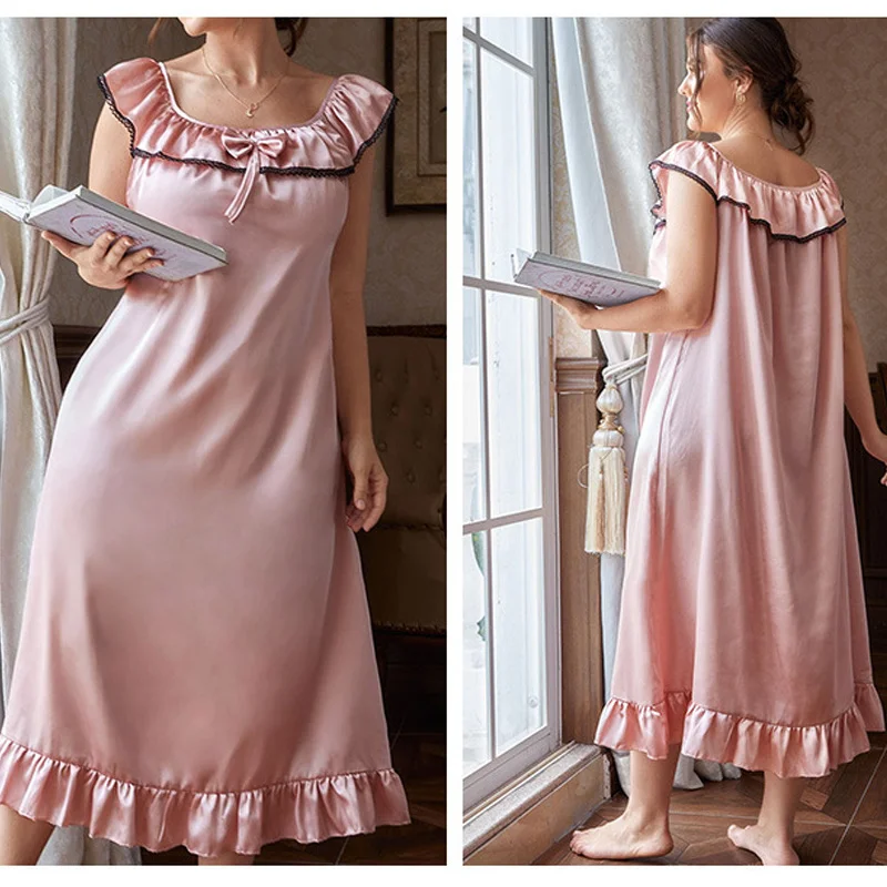 Night Dress Women Satin Solid Sleepdress Women Sexy Sleepwears Nightgown Sexy Summer Sleepshirt Nightdress New Plus Size Lingere