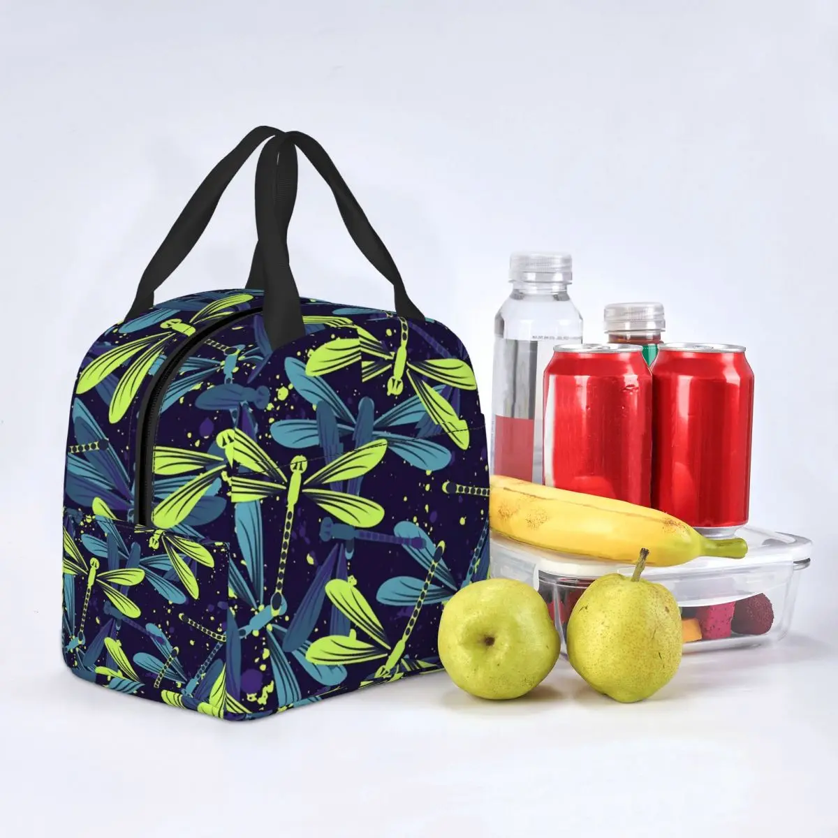 

Зеленая и синяя сумка для ланча с принтом стрекозы, Забавный Ланч-бокс для унисекс, удобная офисная сумка-холодильник, Термосумки для ланча с принтом