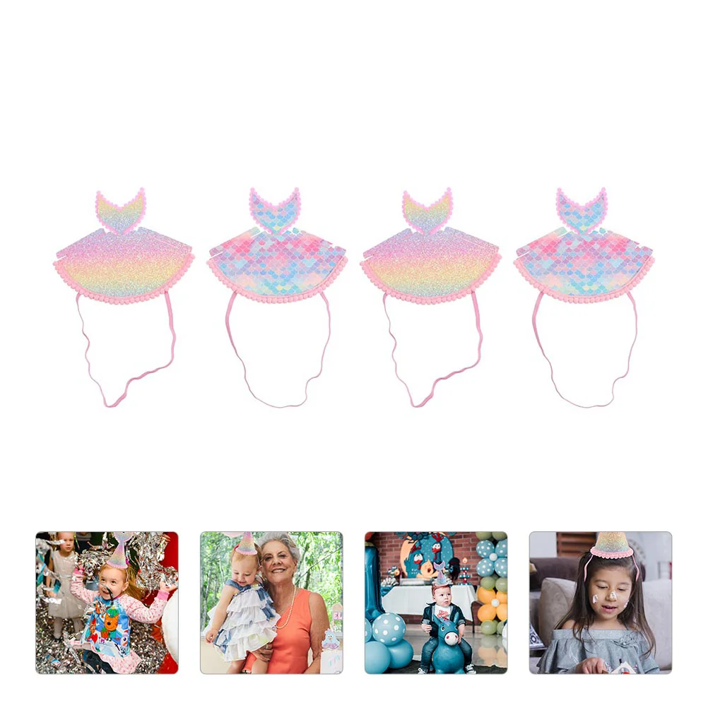 

Birthday Hat Party Supplies Fish Tail Hats Kid Headdress Crowns Mermaid Cones Photo Props Tiara Girls