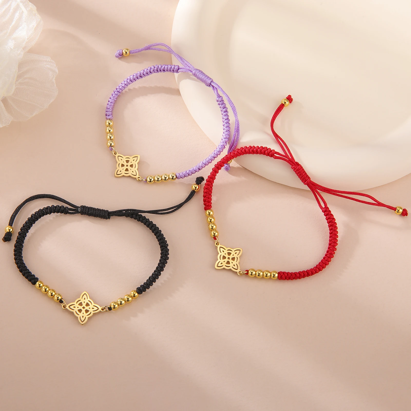 Irish Celtic Knot Witch Charme Bracelet Mulheres Cor do Ouro Aço Inoxidável Pingente Corda Cadeia Pulseira Amuleto Jóias