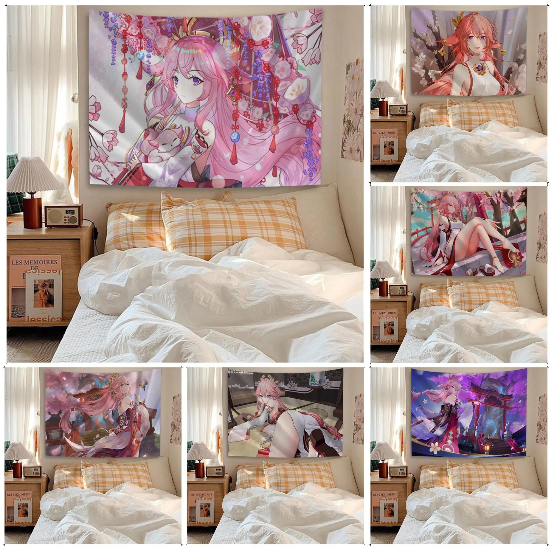 

Genshin Impact Yae Miko DIY Decoration Accessories Artwork Japanese Game Wall Tapestry Anime Art Home Decor Carpets Gift