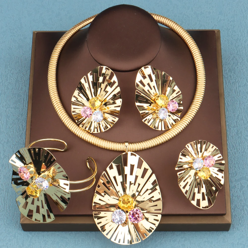 

Модные Ювелирные наборы из 18-каратного золота, африканские Классические Медные золотые ожерелья, браслет, кольцо, свадебные позолоченные ю...