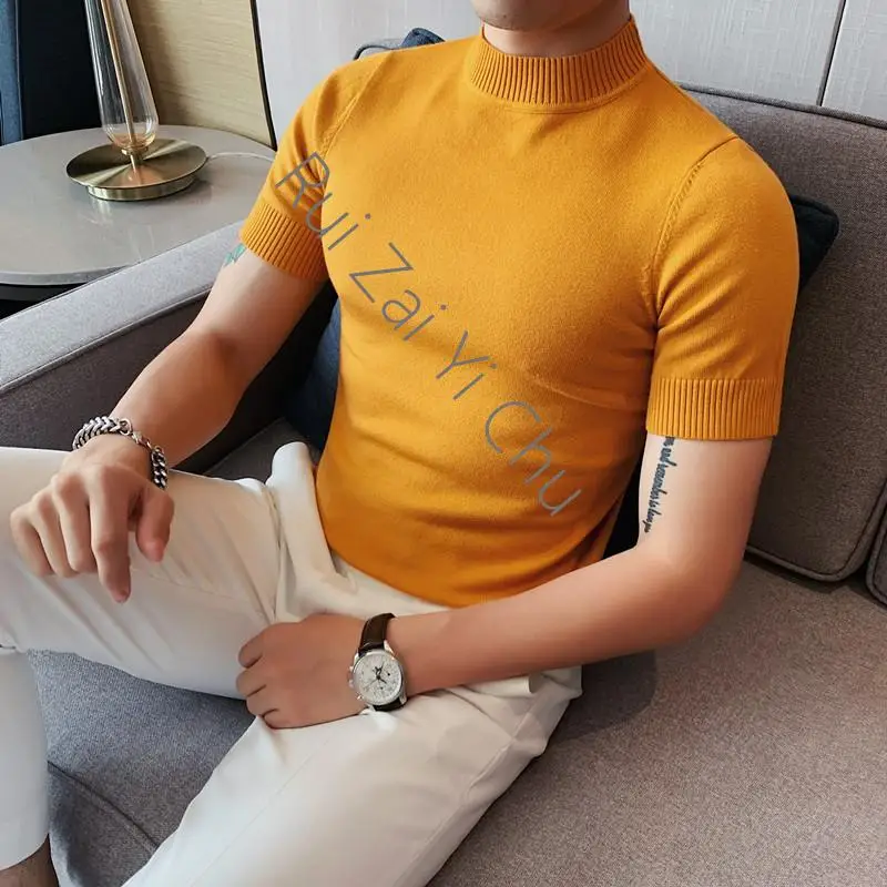 Autumn Winter New Turtleneck Sweaters for Men Clothing 2023 Simple Slim Fit Casual Knitted Pullovers Pull Plus Size 4Xl-M