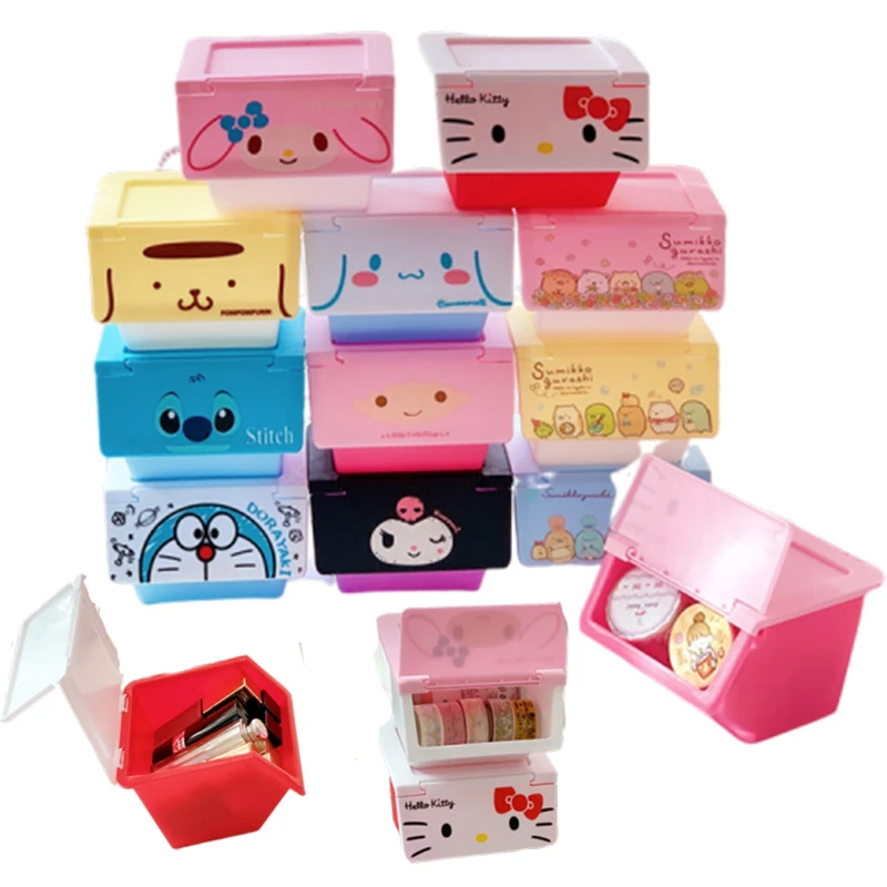 

Kawaii Anime Cinnamoroll My Melody Kuromi Kittys Desktop Ornament Flip Top Storage Sundries Jewelry Box Birthday Present