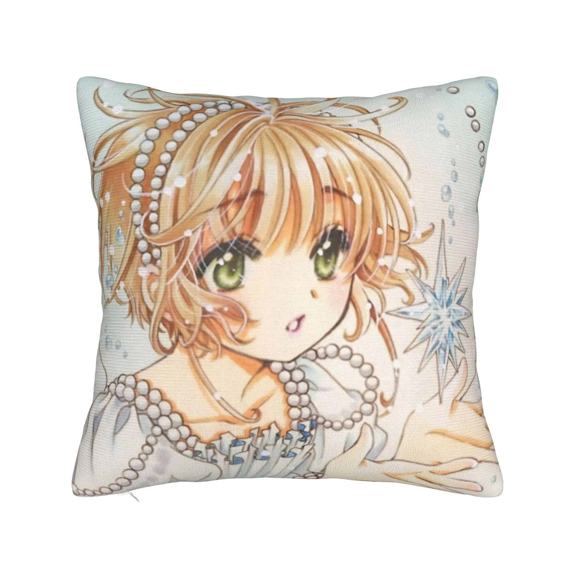 Фото Квадратная наволочка Cardcaptor Sakura, чехол для подушки с изображением аниме-девушки, декоративная наволочка на молнии для автомобиля, 40*40 см №2