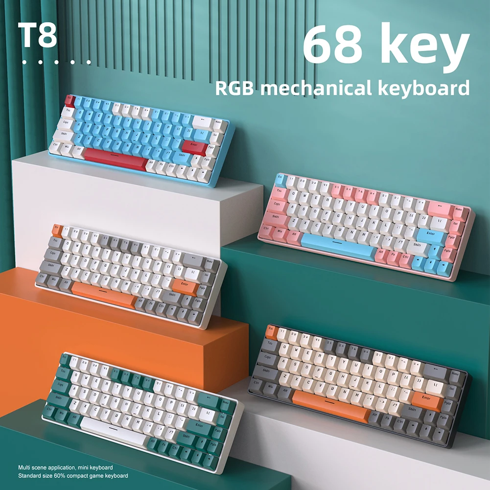 

T8 Wired Mechanical Keyboard Luminous Keycaps RGB Wired Gaming Keyboard USB Backlight for Tablet Laptop Computer Accessories