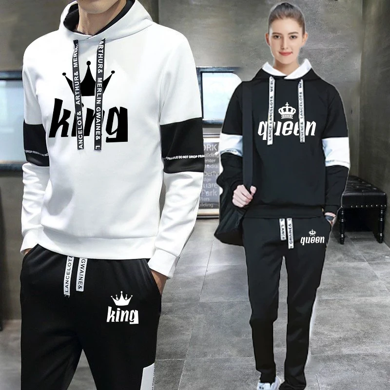 2023 Couples Hooded Tracksuit King or Queen Print Lovers Hoo