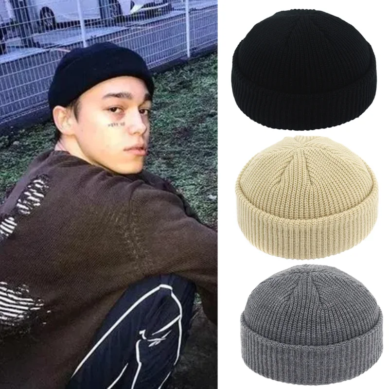 

Solid Color Warm Knitted Brimless Hat Men Beanies Winter Autumn Hip Hop Skullcap Street Men Beanie Unisex Melon Cap Women Male