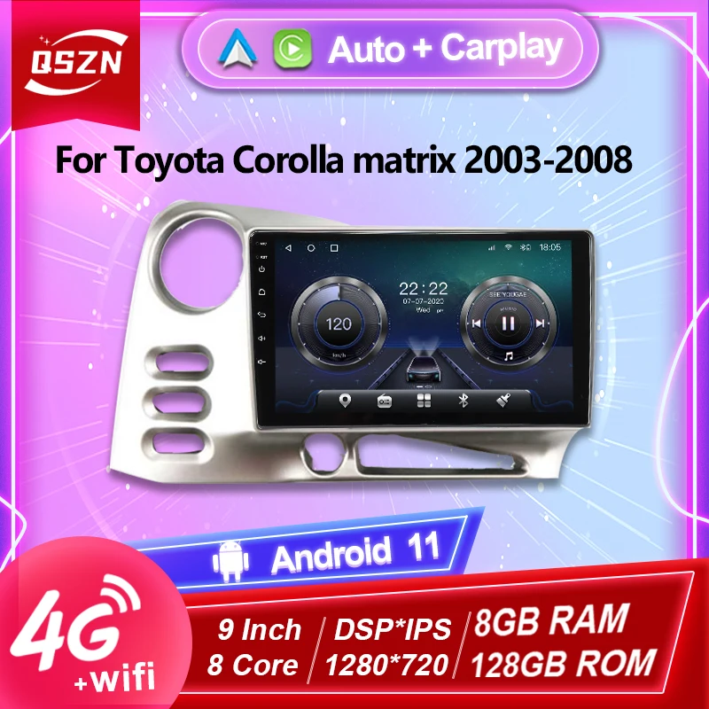 

Android 11 8+128G Car Radio For Toyota Corolla Matrix 2003 2004 2005 2006 2007 2008 4G Carpaly Auto GPS Multimedia Player