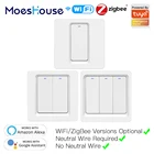 Умный кнопочный переключатель Moeshouse с Wi-Fi ZigBee, не требуется нейтральный переключатель, установка 2mqtt, управление через приложение Tuya с Alexa Google Home 23 Way