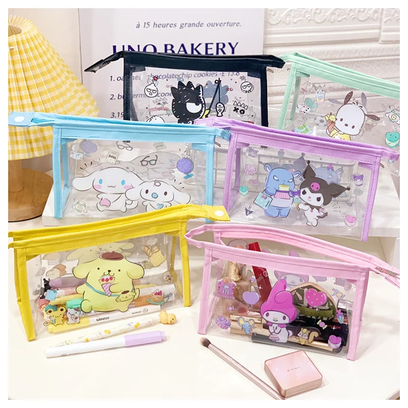 

Sanrioed My Melody Cinnamoroll Purin Dog PVC Transparent Pen Bag Kawaii Waterproof Cosmetic Bag Cute Student Stationery Bags