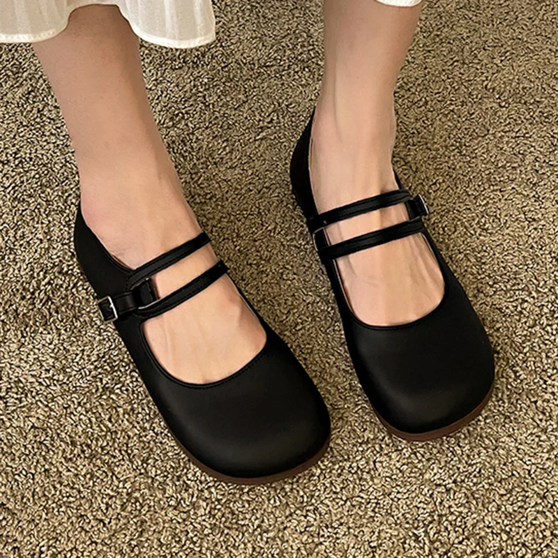 

Женские балетки на низком каблуке, из ПУ кожи, с ремешком и пряжкой