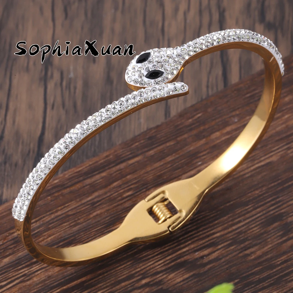 

SophiaXuan New 2023 Lovely Serpentine Bracelet Stainless Steel Wedding Gift Bracelets Trendy Inlaid Zircon Bangles for Women