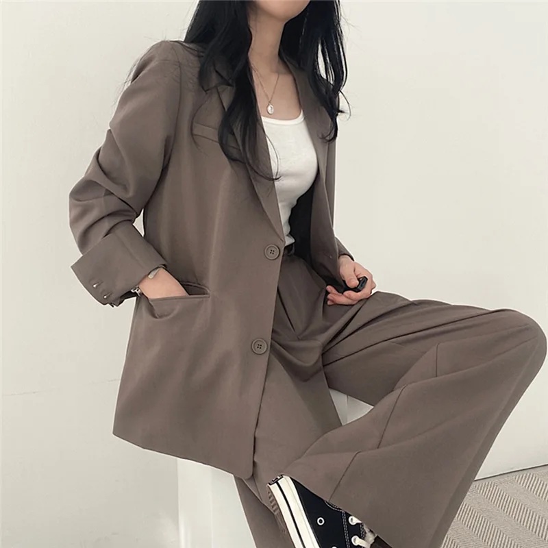 Brand New Spring Autumn Blazer Suit Coat Solid Chic Fashion 2 Piece Set 2023 Casual Streetwear Straight