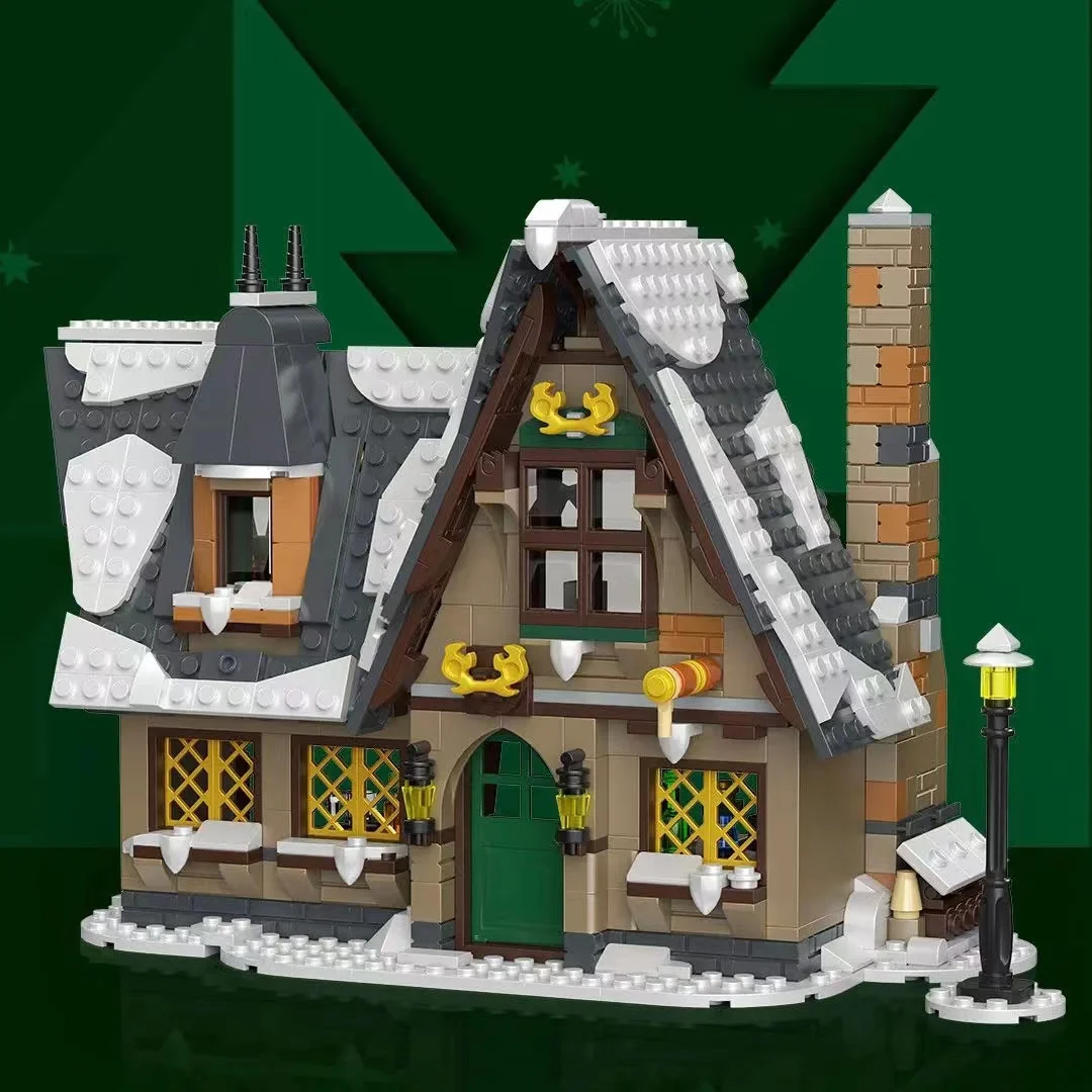 

MOC Christmas Winter Village Building Holiday Cottage Streets Cape Reindeer Santa Claus Building Blocks Kids Friend Toys 16049