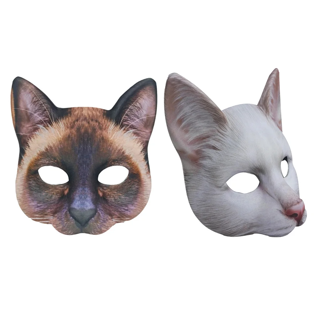 

2 Pcs Printed Animal Cat Mask Prom Headpiece Festive Face Covers Novel Masks Brindle Fabric Horror Men Women